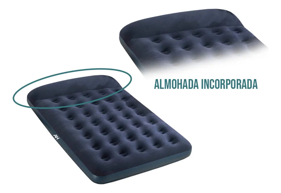 Colchon Inflable 2 Plazas Almohada Camping Alpina 191x137x25 Azul