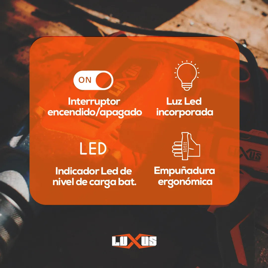 Taladro Atornillador Inalambrico Luxus 20v 10mm Brushed Kit con Accesorios 2 Baterias