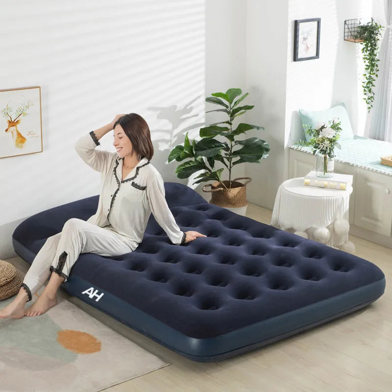 Colchon Inflable 2 Plazas Almohada Camping Alpina 191x137x25 Azul